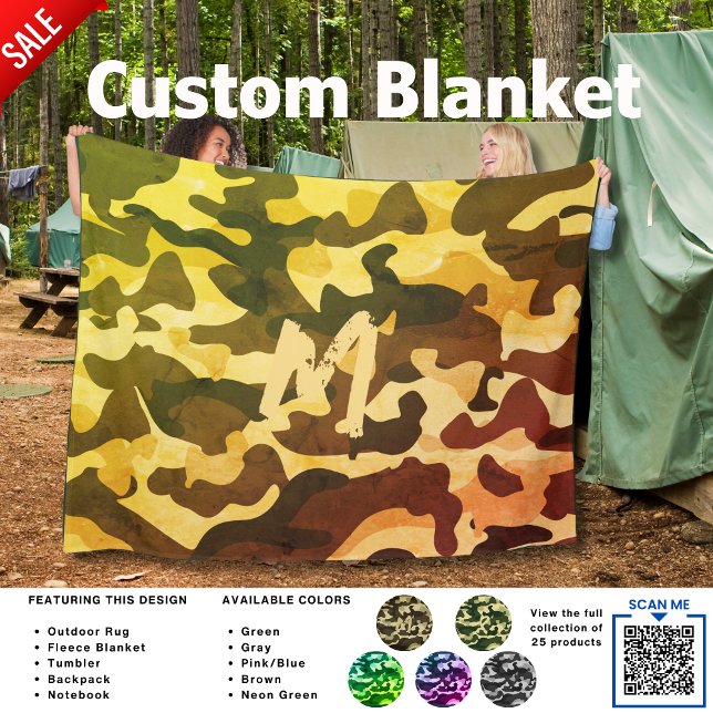 Camping Blanket Camouflage Add Initial Kids Tonåri Fleecefilt (Skapare uppladdad)