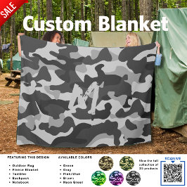 Camping Blanket Camouflage Add Initial Kids Tonåri Fleecefilt