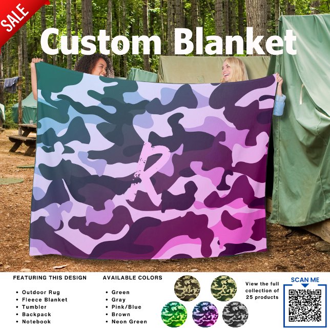 Camping Blanket Camouflage Add Initial Kids Tonåri Fleecefilt (Skapare uppladdad)