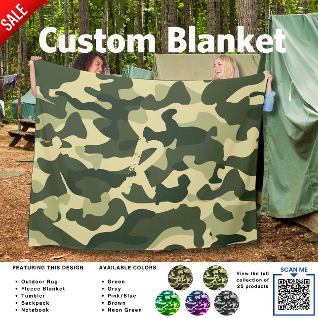 Camping Blanket Camouflage Add Initial Kids Tonåri Fleecefilt (Skapare uppladdad)