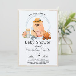 Camping Bonfire Bear Baby Shower Invitation Inbjudningar