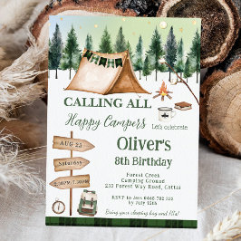 Camping Bonfire Campfire S'mores Outdoor Birthday Inbjudningar