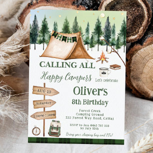 Camping Bonfire Campfire S'mores Outdoor Birthday Inbjudningar