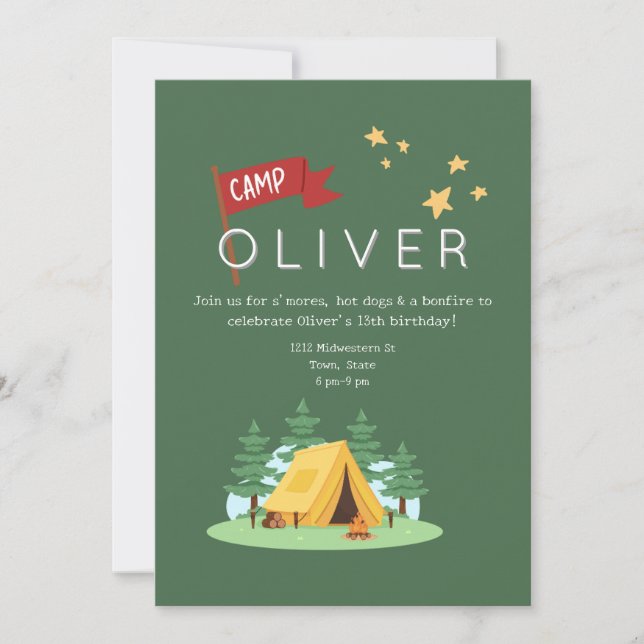 Camping Bonfire utomhus Äventyr Birthday Inbjudningar (Framsida)