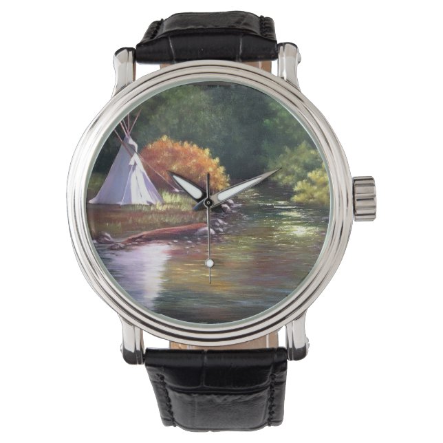 Camping by River Wrist Watch Armbandsur (Framsida)
