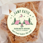 Camping Camp Bachelorette Party Runt Klistermärke<br><div class="desc">Camping Camp Bachelorette Party Classic Round Sticker</div>