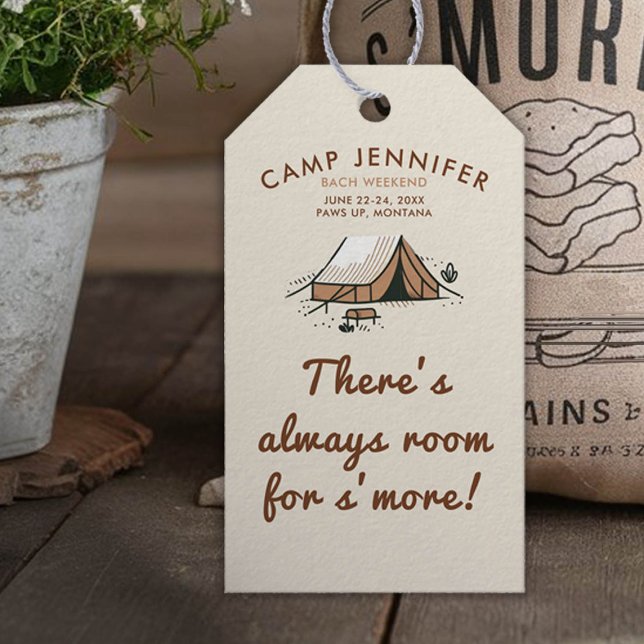 Camping Camp Earthy Bachelorette Smore Gift Märkre Presentetikett (camping bachelorette party smore gift favor tag bach earth colors beige brown)