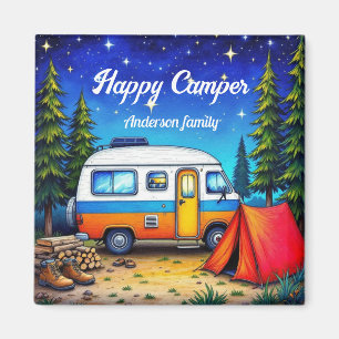 Camping Camper Blue Grönt Nature Hiking Magnet