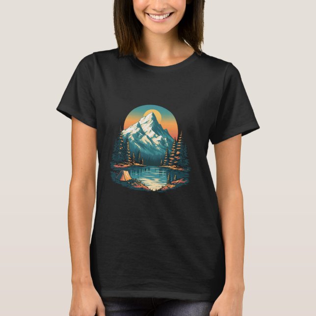 Camping Camper Glamping Tält Sunset Mountains Adve T Shirt (Framsida)
