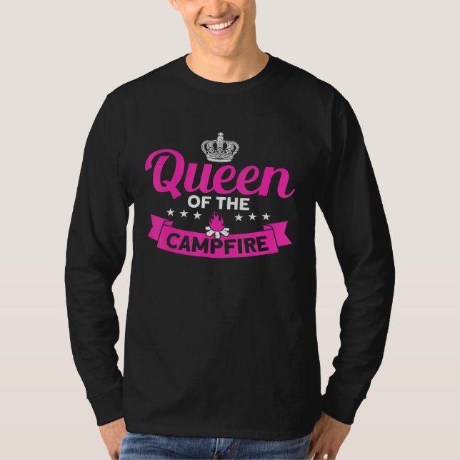 Camping Camper Tält Queen of the Campfire T Shirt (Framsida)