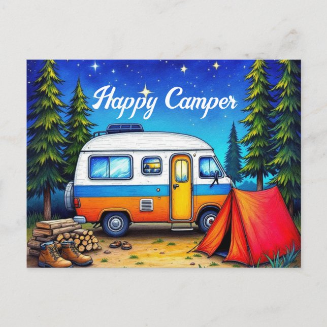 Camping Campervan Watercolor Nature Helg Vykort (Framsida)
