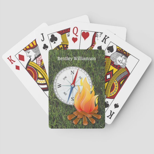 Camping campfire och kompass Anpassa Casinokort (Baksidan)