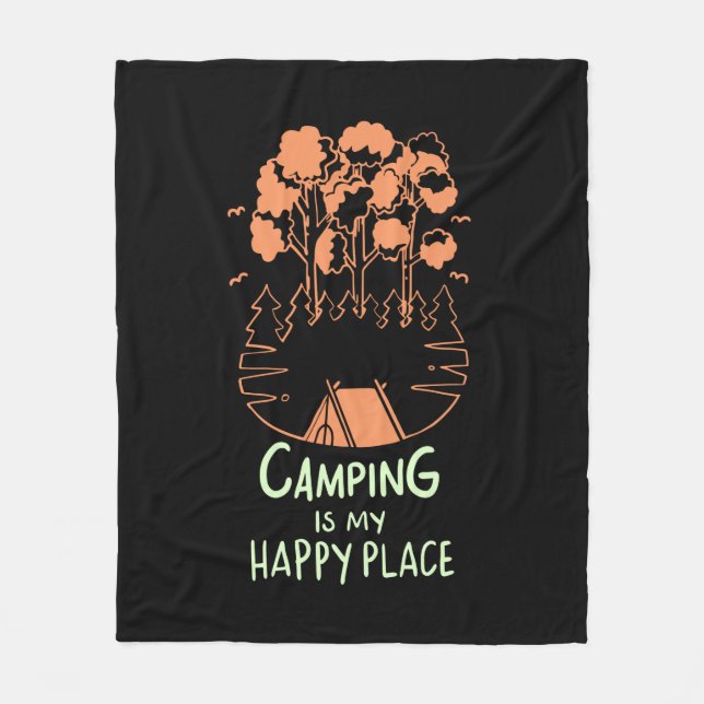 Camping - Camping är min Lycklig Ställe Fleecefilt (Framsidan)
