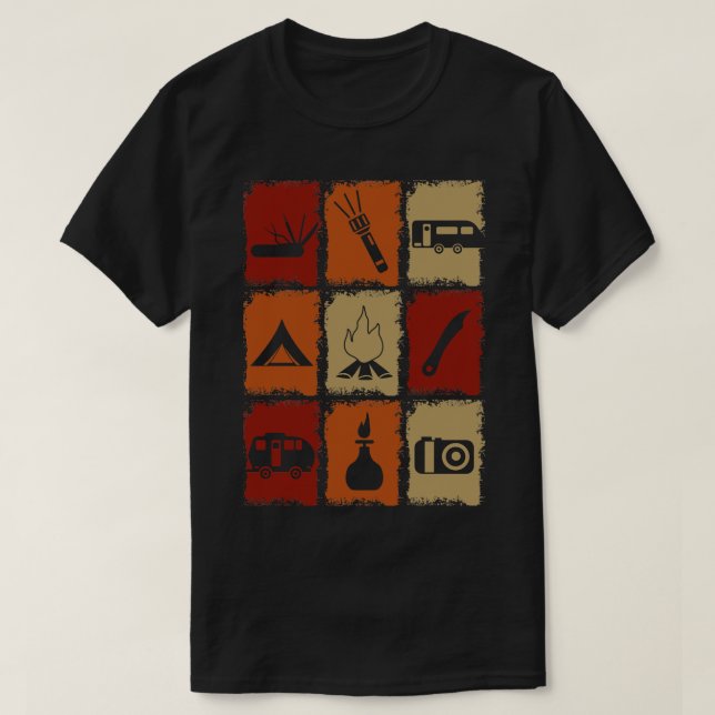 Camping Camping Saker Retro 2 T Shirt (Design framsida)