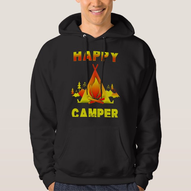 Camping   Camping  with Sayings Happy Camper Hoodie (Framsida)
