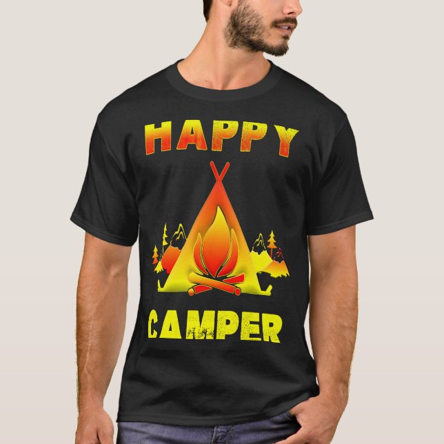 Camping   Camping  with Sayings Happy Camper T Shirt (Framsida)