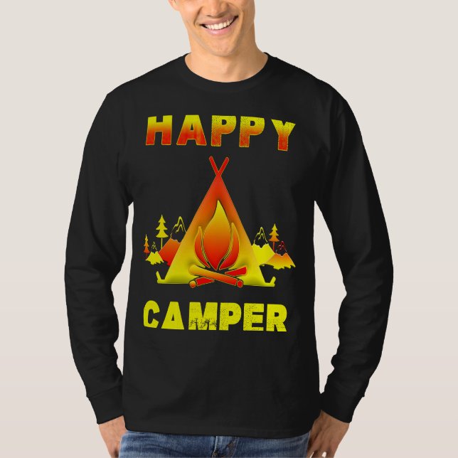 Camping   Camping  with Sayings Happy Camper T Shirt (Framsida)