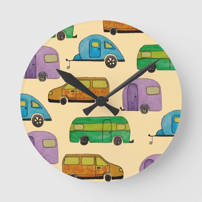 Camping caravans rund klocka (Framsida)