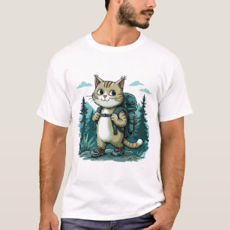 camping Cat. Cute cat wearing a backpack funny T Shirt