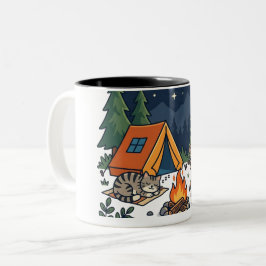 Camping Cat & Dog Present Söt lägereld Natthimmel Två-Tonad Mugg
