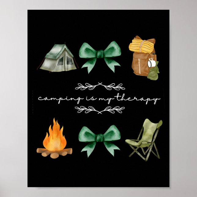 Camping coquette bow camping är terapi sommar poster (Framsidan)