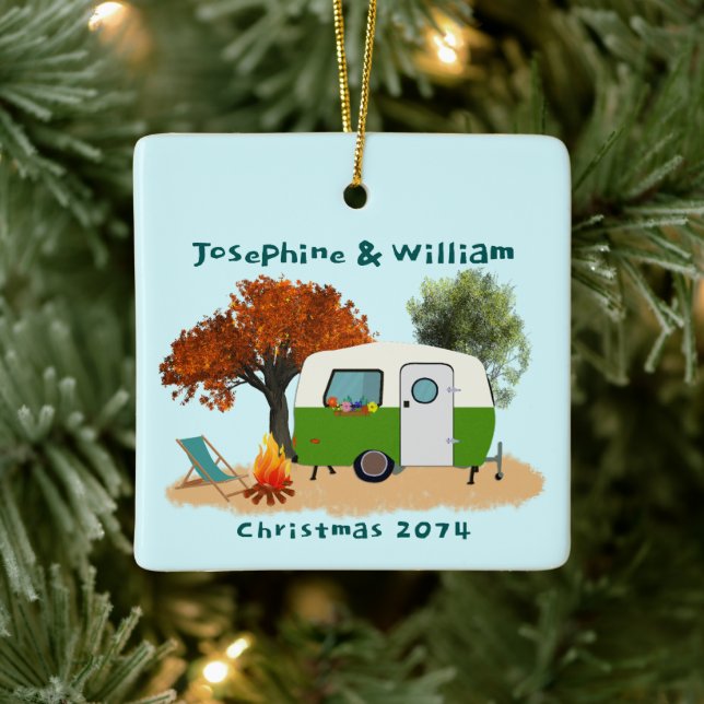 Camping Couple Personlig jul Ornamet Julgransprydnad Keramik (Träd)