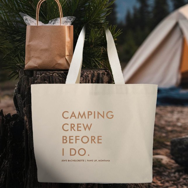 Camping Crew Earthy Beige Bachelorette Party Gift Jumbo Tygkasse (camping crew bachelorette party tote bag gift bach earth colors beige brown)