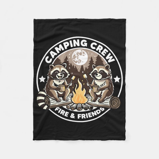 Camping Crew Hike Camping Campfire Raccoons Family Fleecefilt (Framsidan)