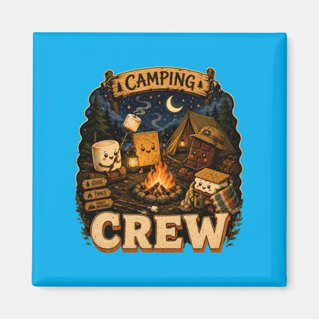 Camping Crew Smores Campfire Matchande Resa Presen Magnet (Framsidan)