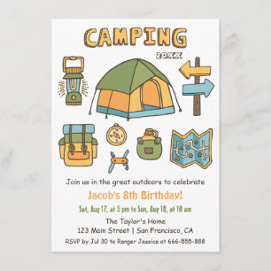 Camping Doodle Barnkalas Inbjudningar