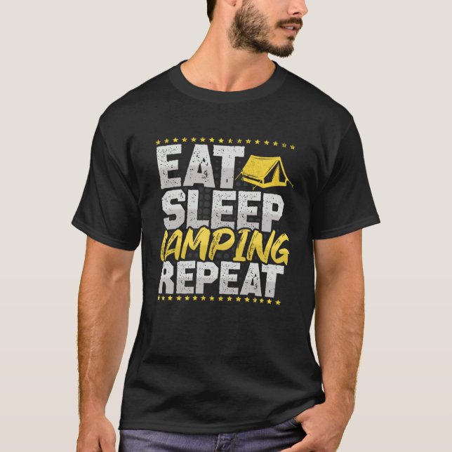 Camping Eat Sleep Repeat Tents Hobby Camping T Shirt (Framsida)
