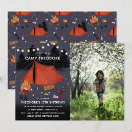 Camping Exdoor Äventyr Campfire Birthday Photo Inbjudningar
