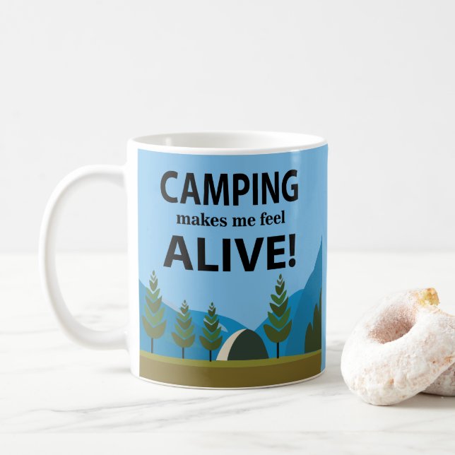 Camping får mig att känna mig levande Camping Kaffemugg (Med munk)