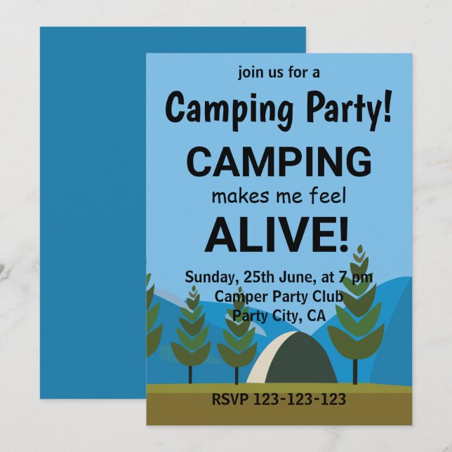Camping får mig att känna mig levande Campingtjejj Inbjudningar (Fram/baksida)