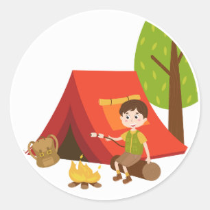 Camping First Birthday Tält utanför Party Runt Klistermärke