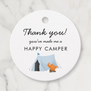 Camping Födelsedagsfest Blue Tält Lycklig Camper Gåvor Etiketter