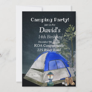 Camping Födelsedagsfest inbjudan, redigerbart läge Inbjudningar
