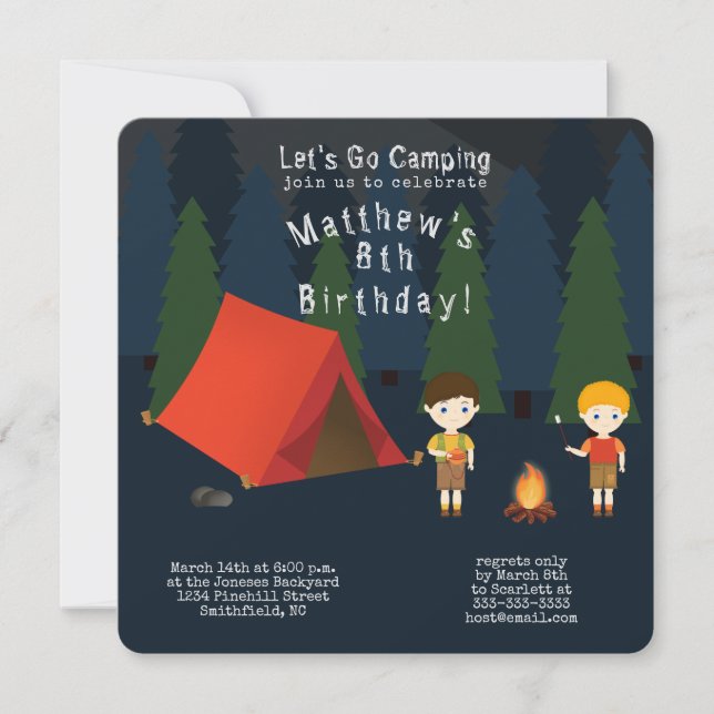Camping Födelsedagsfest Inbjudningar (Framsida)