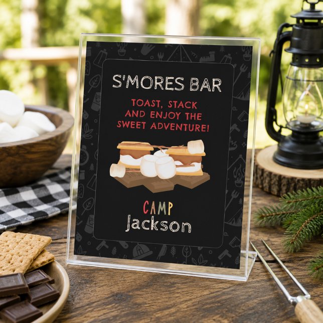 Camping Födelsedagsfest S'mores Bar Skylt (Skapare uppladdad)
