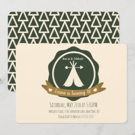 Camping Födelsedagsfest Teepee Badge Inbjudningar