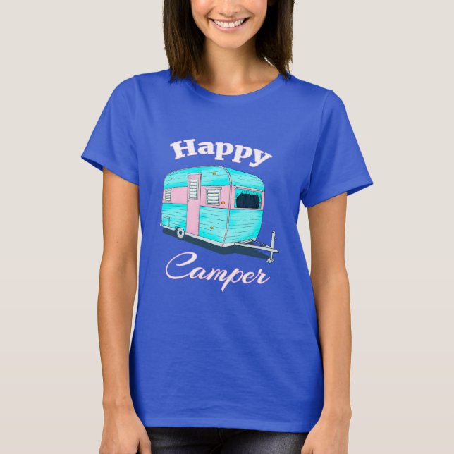 Camping för Camper Trailer i Lycklig T Shirt (Framsida)