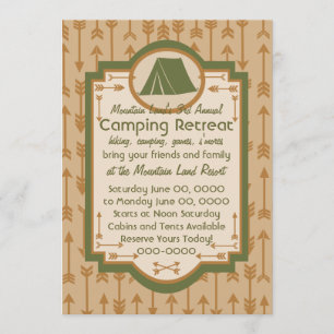 Camping för tält och pilar inbjudningar