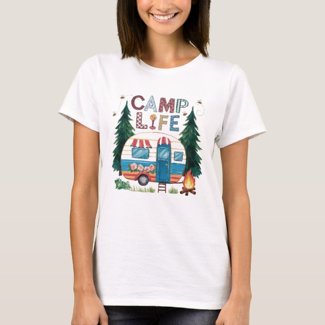 Camping för vattenfärgsfärger i Camp Life T Shirt (Framsida)