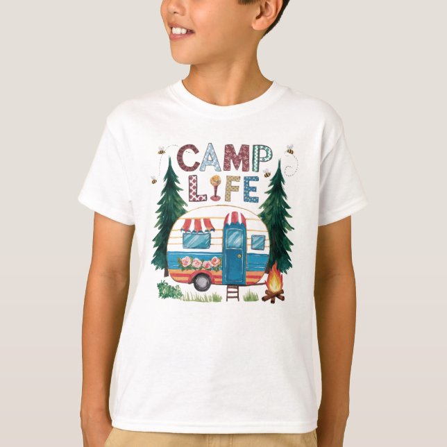 Camping för vattenfärgsfärger i Camp Life T Shirt (Framsida)