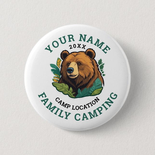 Camping för vintage Rustic Bear Family Knapp (Framsida)