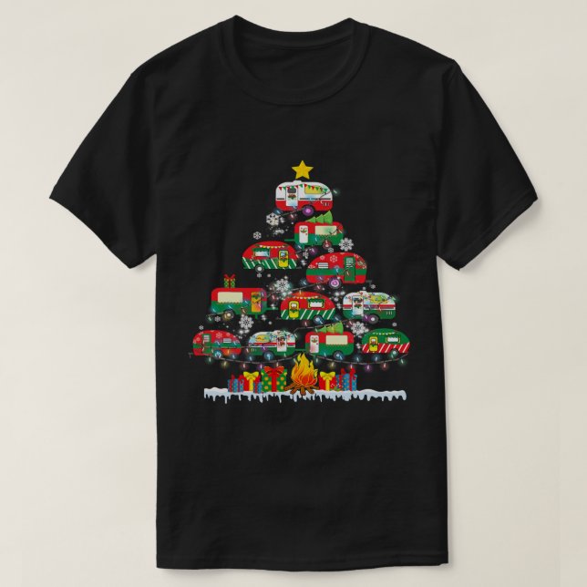 Camping Fordon jul, Ugly Sweater Julafton Träd 1 T Shirt (Design framsida)