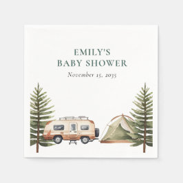 Camping Forest Watercolor Baby Shower Pappersservett