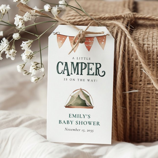 Camping Forest Watercolor Baby Shower Presentetikett (Skapare uppladdad)