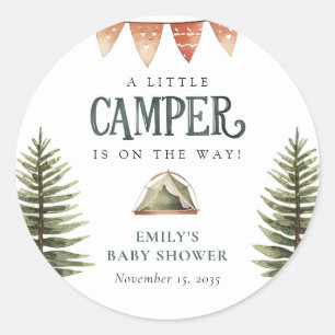 Camping Forest Watercolor Baby Shower Runt Klistermärke
