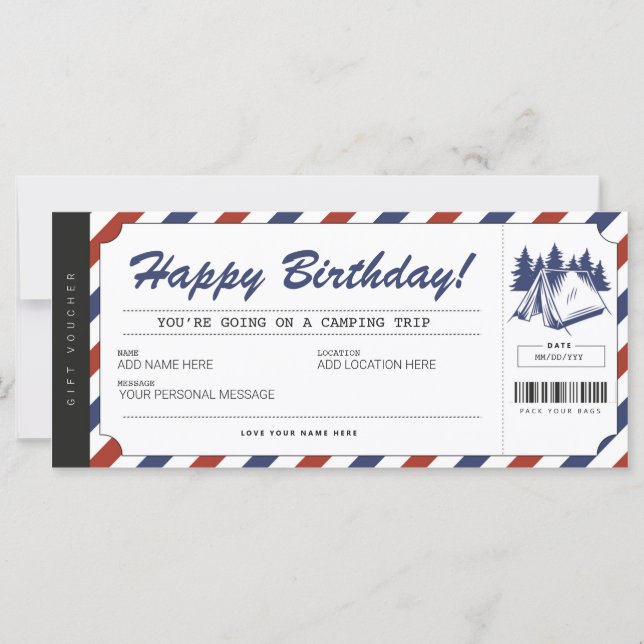 Camping Gift Voucher-sommarlägercertifikat (Framsida)